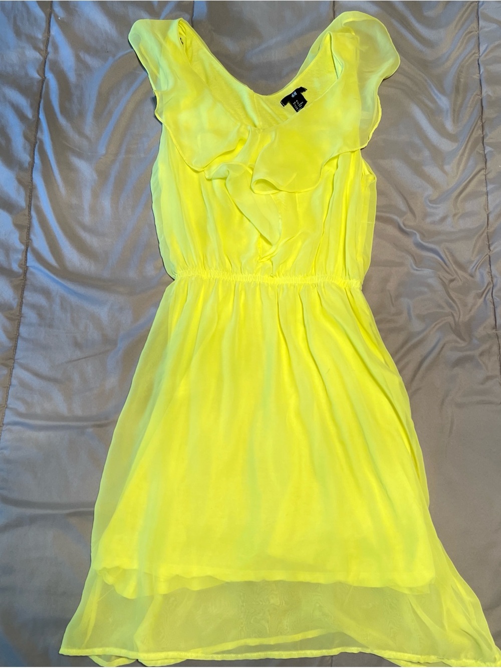 H&M Neon Yellow Ruffle Chiffon Girls Dress